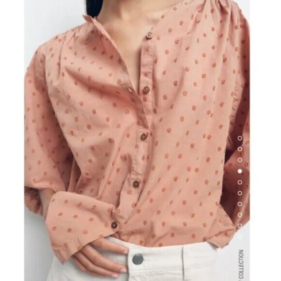 Zara Swiss Dot Voluminous Sleeve Blouse | Romantic Sheer Top | SizeLarge - Picture 2 of 16